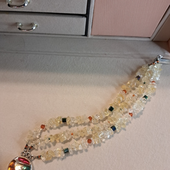 Beaded Triple Strand Crystal Bracelet with Sterling Silver Ornate Clasp 7"L - Picture 6 of 6